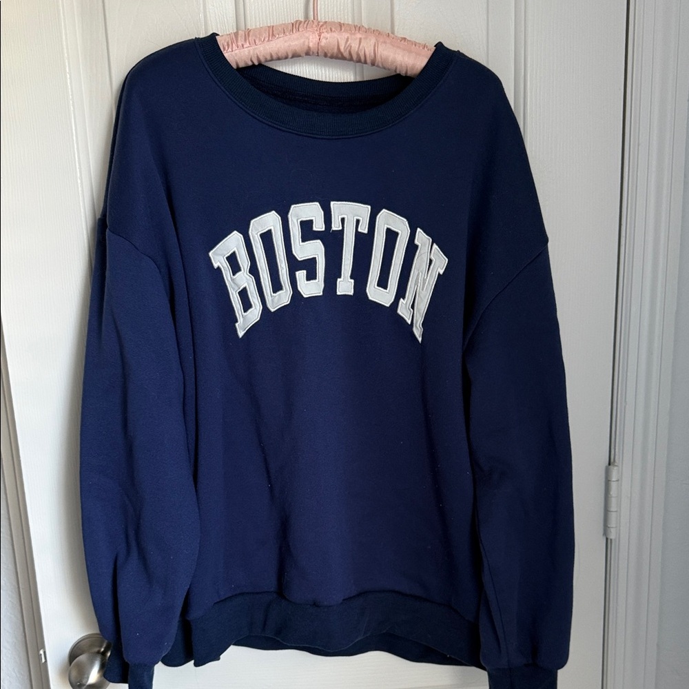 SHEIN Navy Boston Crew Neck Sweater